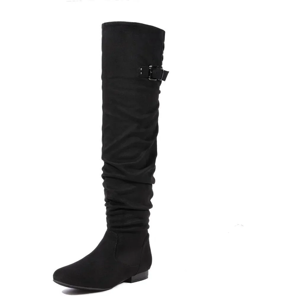 🆕Women's Black Suede Over The Knee Thigh High Comfortable Low Heel Winter Boot